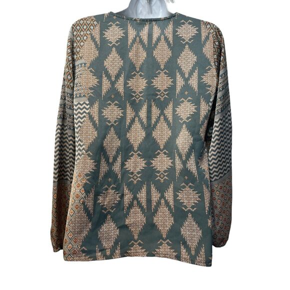vero moda geometric sleer long sleeve V-neck Paula blouse Size M - Picture 3 of 7